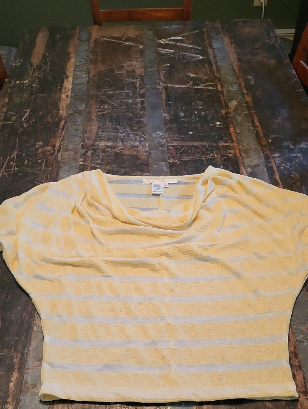 Max Studio Yellow and White Striped Cowl Neck Top